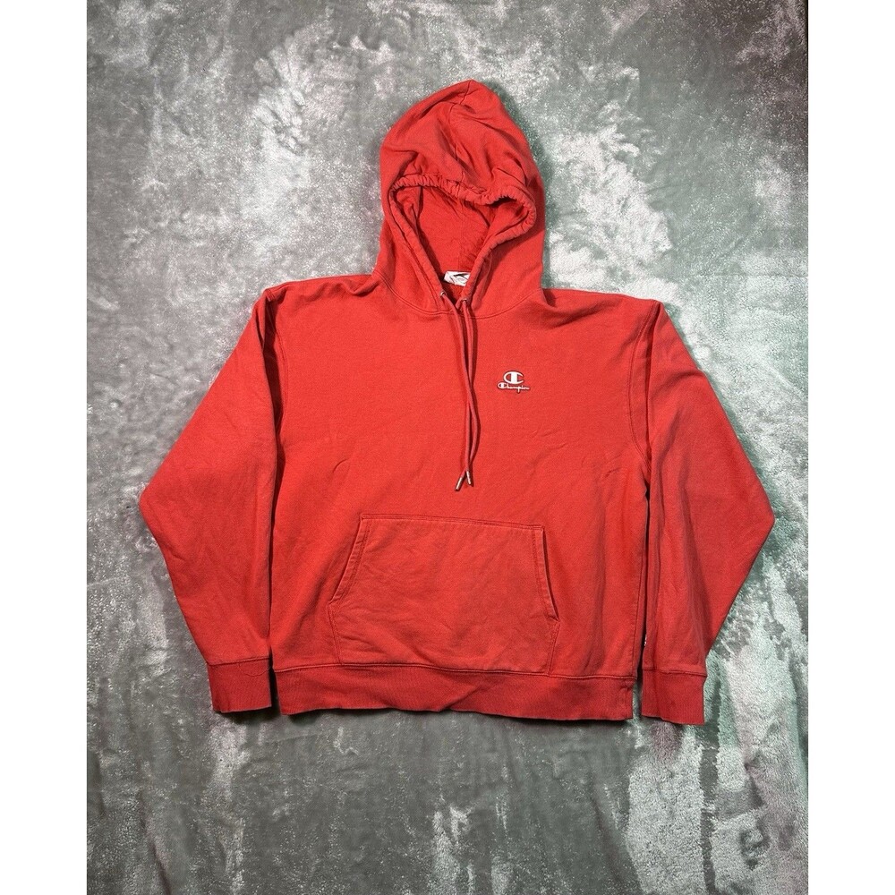 Champion Classic Fleece Hoodie Mens L Red Pullover Sweatshirt Y2K Thick Vintage